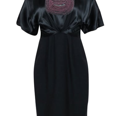 3.1 Philip Lim - Black Midi Dress w/ Embroidered Satin Top &amp; Wool Skirt Sz 8