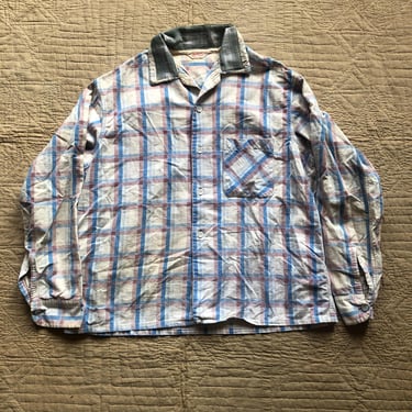 50s Plaid Print Flannel Medium 