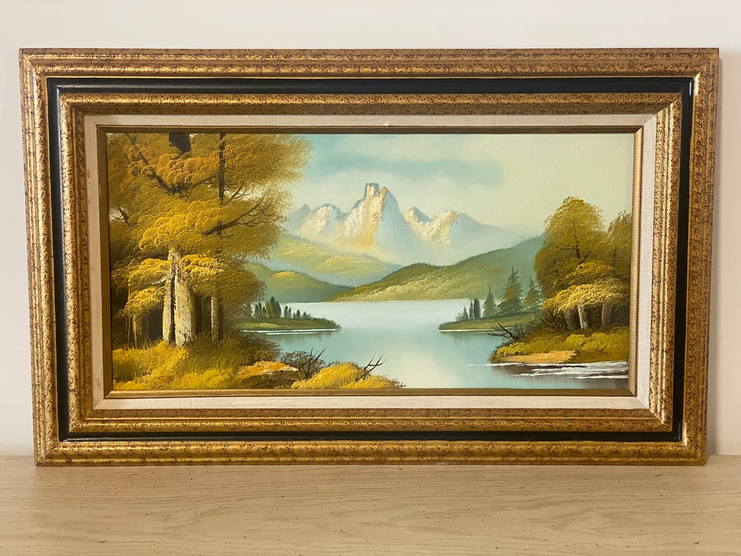 VTG Signed S. Hills Oil on Canvas Painting Snow Capped Mountain sold Landscape