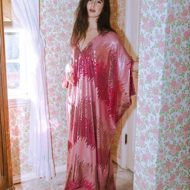 Stratus Pink Sequin Caftan Kaftan Dress 