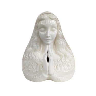 Vintage Praying Mary Figurine, Ceramic Madonna Bust, All White Virgin Mary Religious Figure 