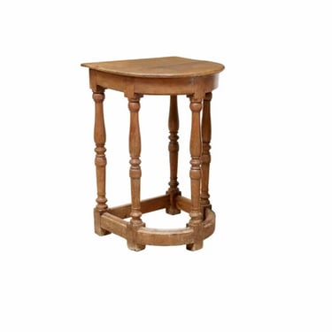 Rustic Antique Country European Louis XIII Style Demilune Oak Joint Stool Five Legged Side Table 