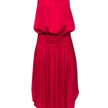 Ramy Brook - Red Satin Smocked Waist Midi Dress Sz M