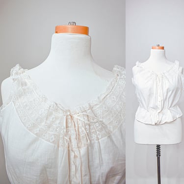 Edwardian White Cotton Corset Cover with Lace Bodice 