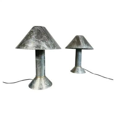 Rare Pair Of Ron Rezek Zinc Plated Modern Industrial Table Lamps 