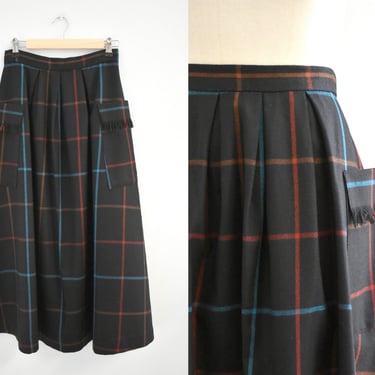 1980s Pierre Cardin Wool Plaid Midi Skirt 