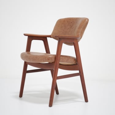 Vintage Danish Teak and Leather Desk Chair by Erik Kirkegaard for Høng Stolefabrik, 1950s.