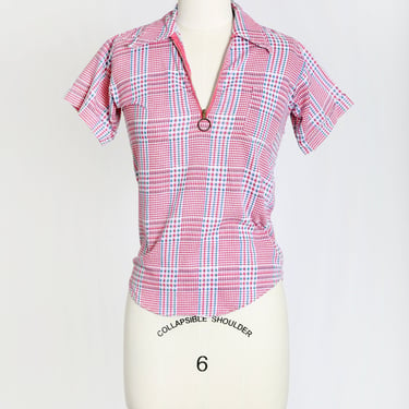 60s red, white & blue plaid shirt 