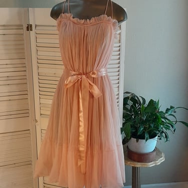 Vintage 60s Gorgeous Pink  Accordian Pleat Strappy Gown/Dress / 36 