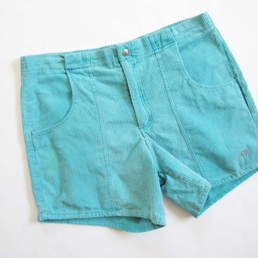 Vintage 80s OP Corduroy Shorts 36 Large - 1980s Ocean Pacific Teal Blue Cord Unisex Shorts - Condition Issues 