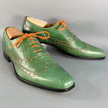 UNDANDY Size 10 Green Orange Perforated Leather Wingtip Oxford Lace-Up Shoes