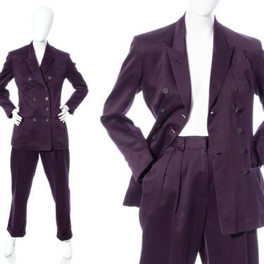 Vintage 1990s Pant Suit | 90s JEAN PAUL GAULTIER Femme Eggplant Purple Tailored Double Breasted Blazer Pants Menswear Suit (small/medium) 