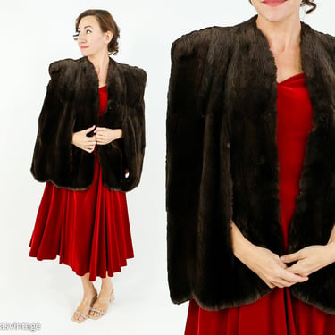 1940s Brown Soft Fur Cape | 40s Fur Cape Style Coat |  Arctic Fur Co. | One Size 