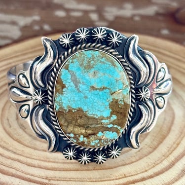 JOE DELGARITO Navajo Number 8 Mine Turquoise Sterling Silver Cuff 60g | Bracelet Native American Statement Jewelry, Indigenous, Southwest 