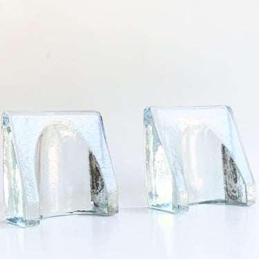 Vintage Blenko Glass Crystal Shovel Bookends 