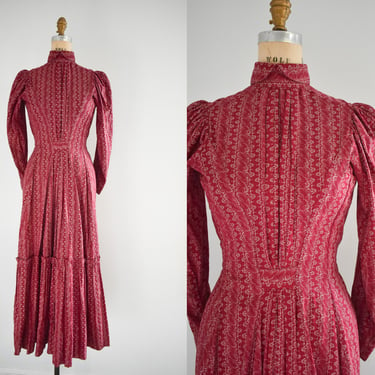 1800s Deep Red Cotton Calico Dress 
