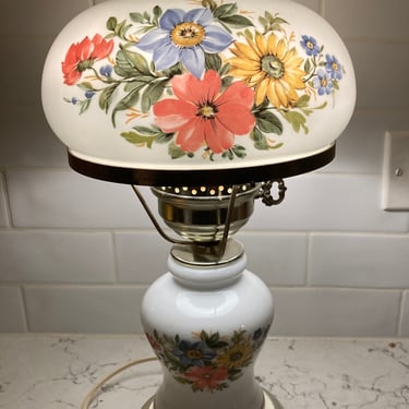 Vintage Gone With The Wind Hand Painted Hurricane Floral Table Lamp with 2-Way Light by LeChalet