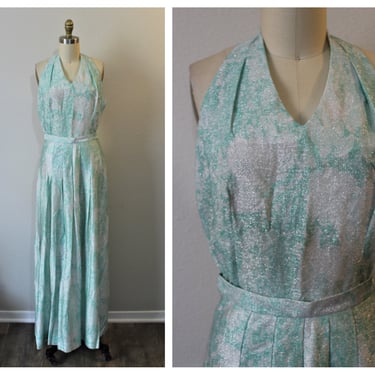 Vintage 1960s 70s NWT Deadstock Koret of California Lame Sparkly Teal 2pc Skirt & Blouse   // Modern Size 4 6 small 