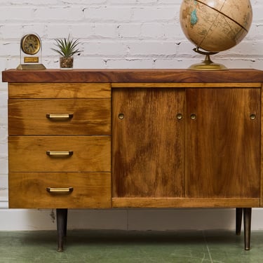 Vintage 1960s Sideboard Three Drawers Left Side and Sliding Doors