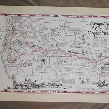 1948 Irvin Shope Illustrated Old Oregon Trail Western United States Cartoon Map 27 3/4