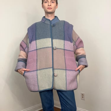 80s Berit Havre plaid blanket coat 