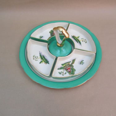 1930's Noritake Green Band Pagoda Porcelain Handled Tray with Inserts RARE and Unique Hand Painted (Morimura Bros) 