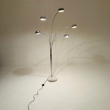 Mid century arch floor lamp  Christian Koban chrome and Carrara marble for Dom Germany 1970s 