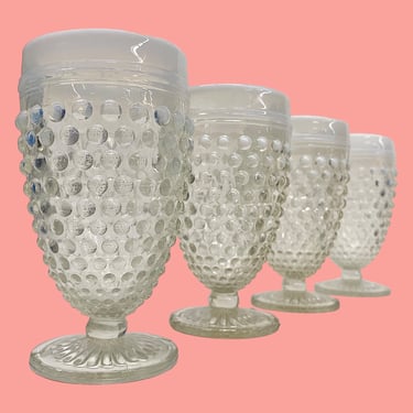Vintage Fenton Goblets Retro 1960s Mid Century Modern + Moonstone + Hobnail + Opalescent Glass + Set of 4 + Kitchen + Drinking + Water Glass 