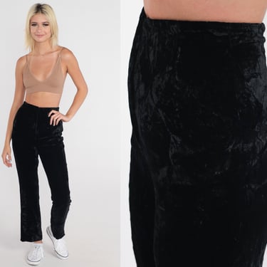 Black Velvet Pants 90s Boot Cut Trousers High Waisted Bootcut Pants Basic Slacks Simple Minimalist 1990s Vintage Norma Kamali Extra Small xs 