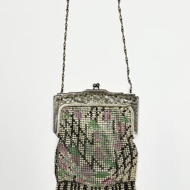 1920s Floral Whiting & Davis Mesh Bag