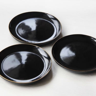 17.5cm / Antique Wooden Plate | Urushi Lacquerware | Black Dish 