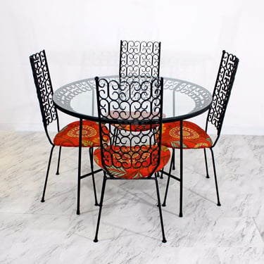 Mid Century Modern Arthur Umanoff Grenada Metal Patio Set Table 4 Chairs Orange 