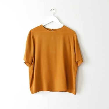 vintage rust silk shirt, 90s short sleeve blouse 