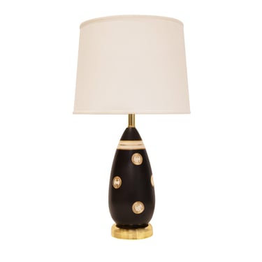 Chic Porcelain Table Lamp with Gold Medallions 1960s