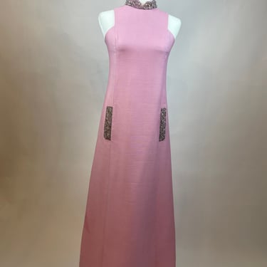 1970s Epered-Field Ltd. Pink Sheath Dress with Rhinestone Beading 