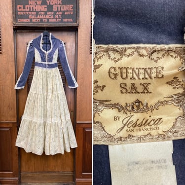 Vintage 1970’s Gunne Sax By Jessica Velvet Detail Boho Prairie Rare Design Style Dress, Maxi, Hippie, Vintage Gunne Sax, Prairie Dress, 