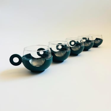 MCM Glass Mugs in Plastic Holders - Set of 5 