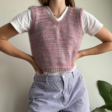 Cropped Pastel Pink Wool and Mohair Sweater Vest / HANDMADE / Extra-Small 