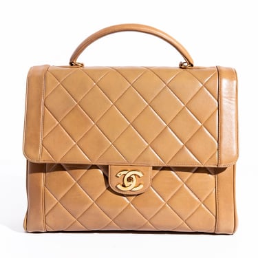 CHANEL 90s Taupe Lambskin Quilted Kelly Handbag