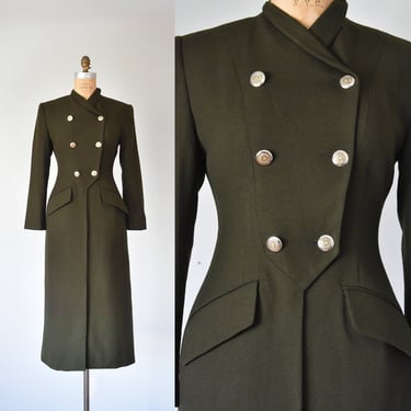 Roma wool riding jacket,  military long wool coat women, 80s maxi coat, double breasted wool coat, equestrian green wool coat jacket 