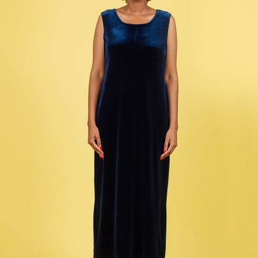 Vintage Blue Velvet Maxi Dress | M