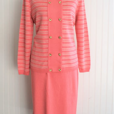 1980s  Sweater Dress - 2 Piece - by Vivanti - Marked size 12 - Peachy Pink 
