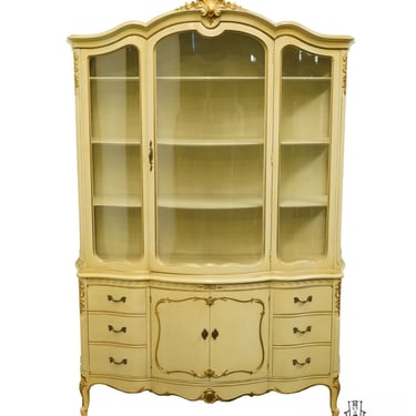 DREXEL FURNITURE Cream / Off White and Gold French Provincial 56" China Cabinet 3221-3 