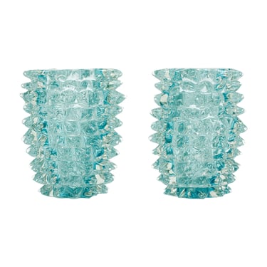 Pair of Aqua Murano “Rostrate” Vases