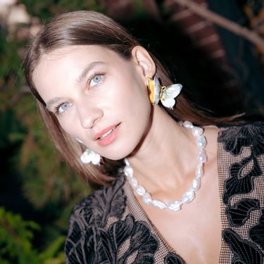 The Pink Reef Hand painted Butterfly Earrings in Jade and Navy