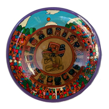 Mayan Plate, Decorative Plate, Vintage Plate, Multicolored Plate, Mayan Art, Mayan Decor, Mesoamerican Decor, Mesoamerican Art, Ethnic Plate 