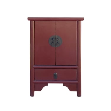 Chinese Distressed Brick Red Moon Face End Table Nightstand cs7402E 