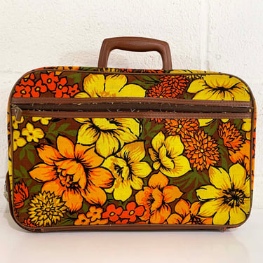 Vintage Bantam Travelware Flower Suitcase Floral Case Makeup Overnight Bag Luggage Travel Japan Bronx NY 1960s 