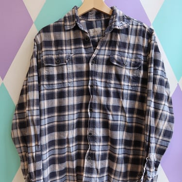 Jachs Flannel Button-Up Shirt – Navy & Grey Plaid Long Sleeve