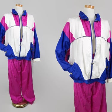 VINTAGE 80s 90s Two Piece Windbreaker Track Suit by Casual Isle Plus Size 2X | 1980s 1990s Streetwear Athletic Pants and Jacket Set | vfg 